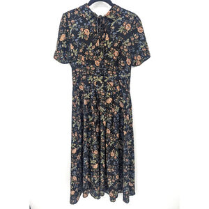 Farrow Dress Womens Medium Black Floral Short Sleeve Midi Retro Cottagecore Boho